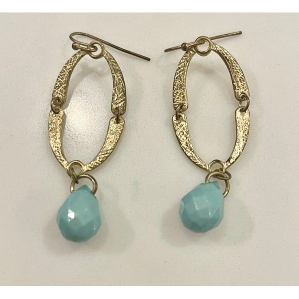 Gold-tone with turquoise accent design dangle earrings